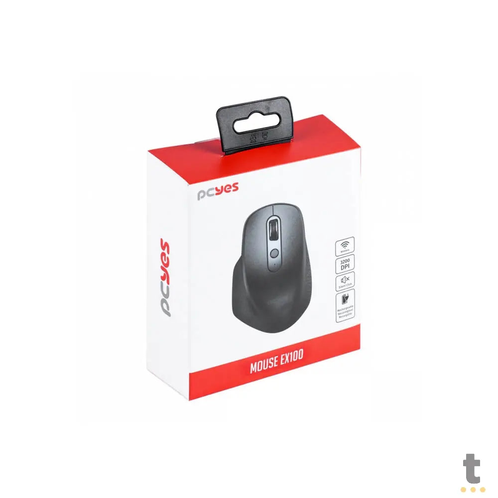 Mouse Sem Fio Wireless / Bluetooth Recarregável PCYes EX100 Silent Click 3200Dpi Preto - PMEWMDSCB Truedata