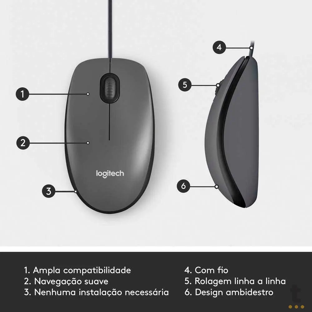 Mouse Usb Logitech M100 Cinza 910-001601 Truedata