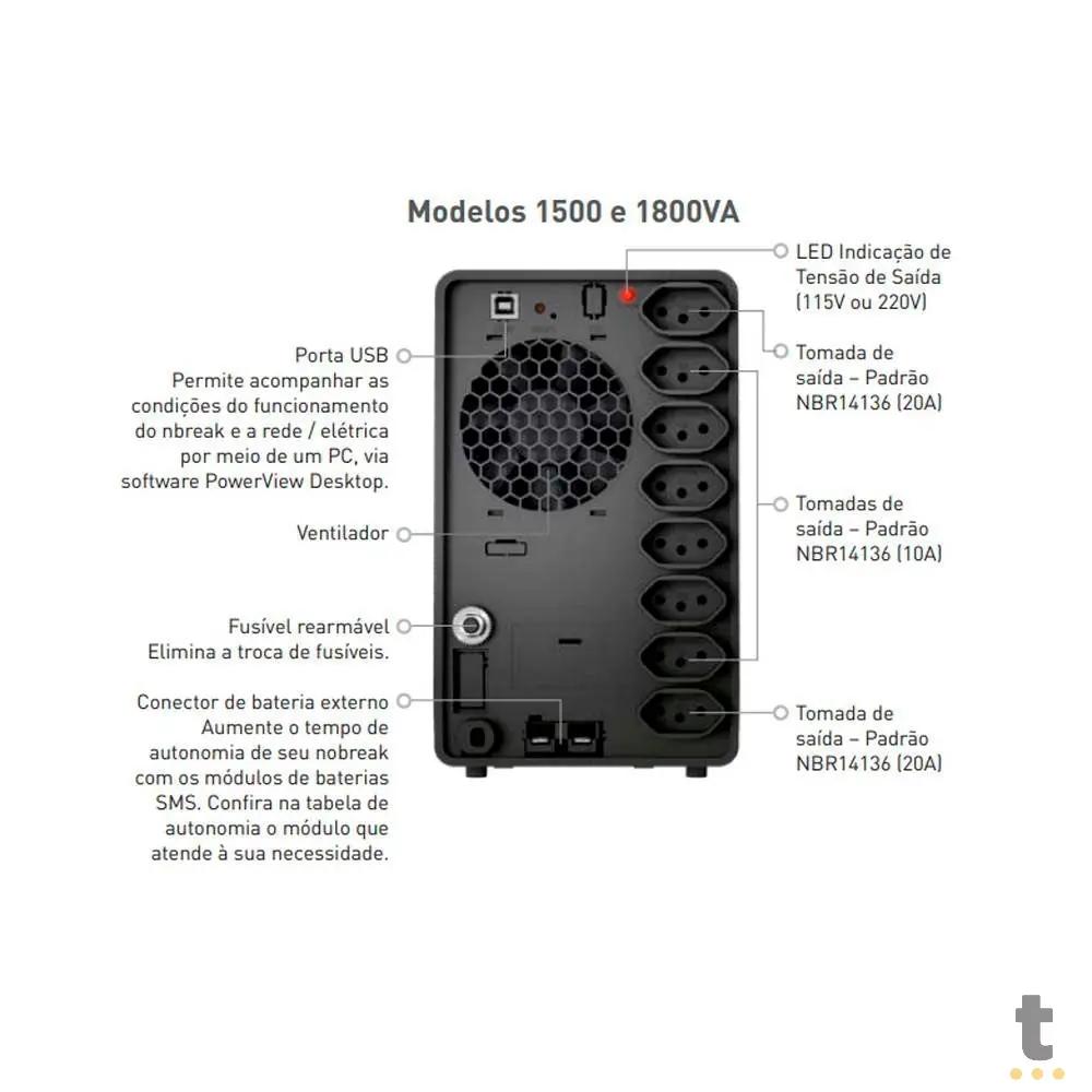 Nobreak 1500va Sms Premium Senoidal Wifi Usb E - Bivolt Auto S - Bivolt Manual - Pn 29501 Truedata