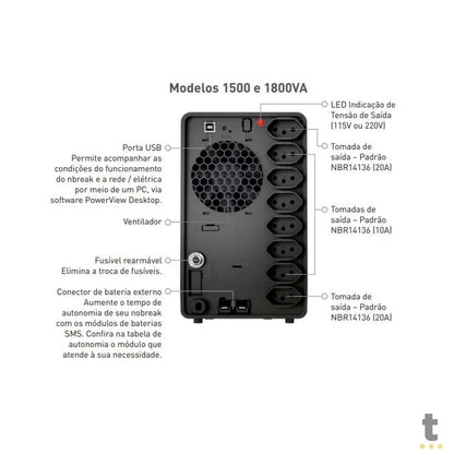 Nobreak 1500va Sms Premium Senoidal Wifi Usb E - Bivolt Auto S - Bivolt Manual - Pn 29501 Truedata