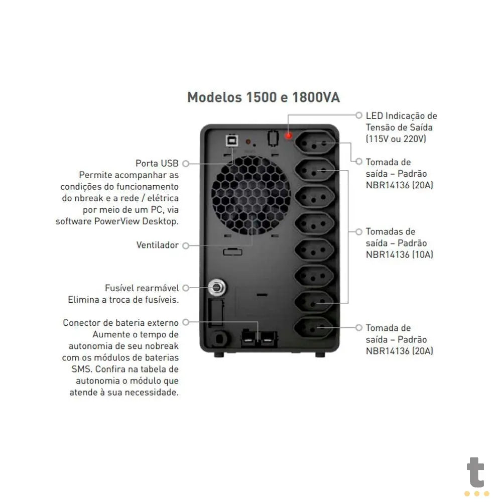 Nobreak 1500va Sms Premium Senoidal Wifi Usb E - Bivolt Auto S - Bivolt Manual - Pn 29501 Truedata