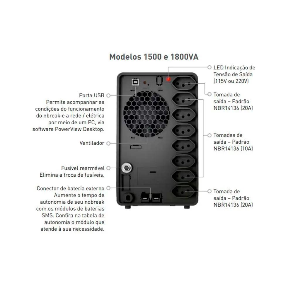 Nobreak 1800va Sms Premium Senoidal Wifi Usb E - Bivolt Auto S - Bivolt Manual - Pn 29502 Truedata