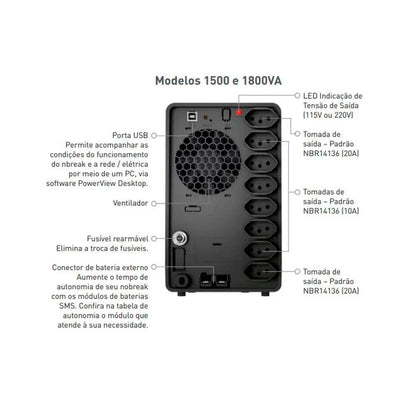 Nobreak 1800va Sms Premium Senoidal Wifi Usb E - Bivolt Auto S - Bivolt Manual - Pn 29502 Truedata