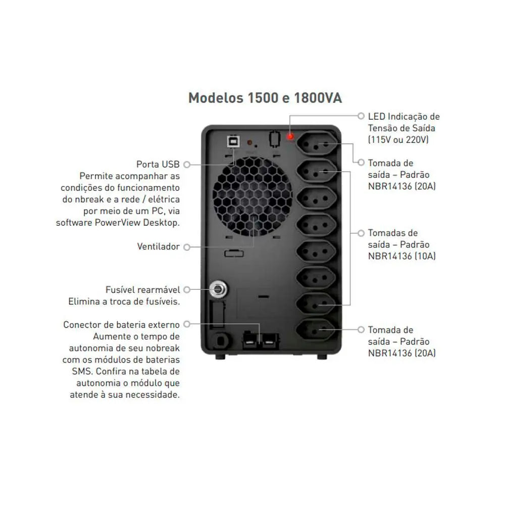 Nobreak 1800va Sms Premium Senoidal Wifi Usb E - Bivolt Auto S - Bivolt Manual - Pn 29502 Truedata