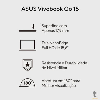 Notebook Asus Vivobook Intel Core I3-N305 4gb 128gb Ssd 15.6 Pols Prata Win11 Home - E1504GA-NJ440W Truedata
