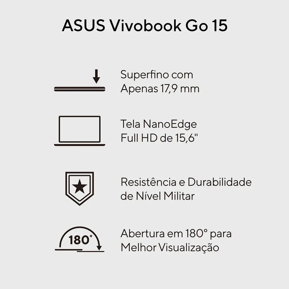 Notebook Asus Vivobook Intel Core I3-N305 4gb 128gb Ssd 15.6 Pols Prata Win11 Home - E1504GA-NJ440W Truedata