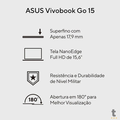 Notebook Asus Vivobook Intel Core I3-N305 4gb 256gb Ssd 15.6 Pols Prata Win11 Home - E1504GA-NJ441W Truedata