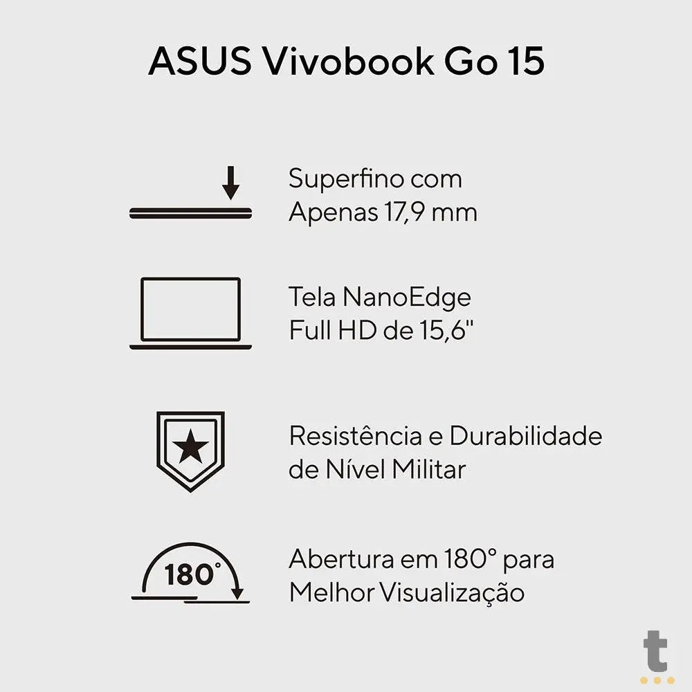 Notebook Asus Vivobook Intel Core I3-N305 4gb 256gb Ssd 15.6 Pols Prata Win11 Home - E1504GA-NJ441W Truedata
