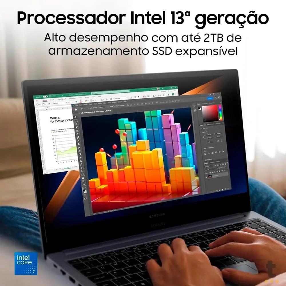 Notebook Samsung Galaxy Book4 Intel Core I3-1315U 8gb 256Gb Ssd Win11 Home 15.6 Pols Grafite - NP750XGJ-KG5BR Truedata