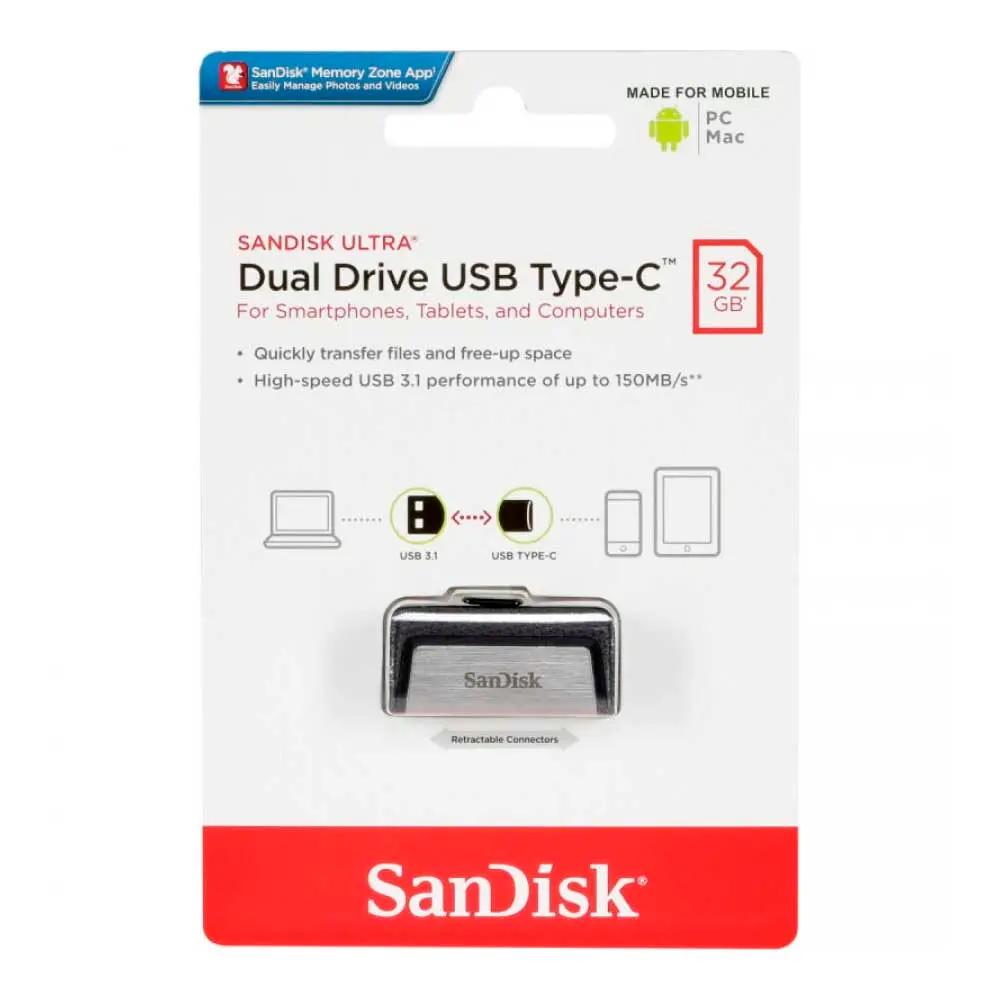Pen Drive 32gb SanDisk USB Tipo C Ultra Dual Drive - SDDDC2-032G-G46 Truedata