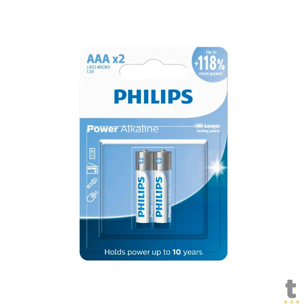 Pilha Alcalina AAA Palito Philips LR03P2B/59 (Cartela C/2 Pilhas) - 107611 Truedata