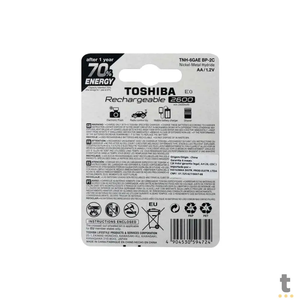 Pilha Recarregável AA 2600mah Toshiba (Blister C/ 2 Pilhas) - TNH6GAE Truedata