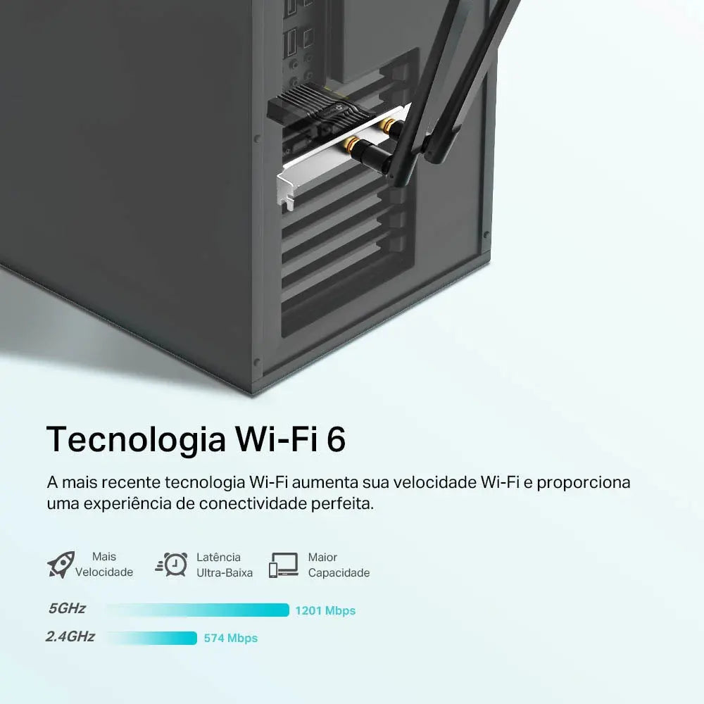 Placa De Rede Sem Fio Pci-E Tp-Link AX1800 Wi-fi 6 Dual Band Bluetooth 5.2- Archer TX20E Truedata