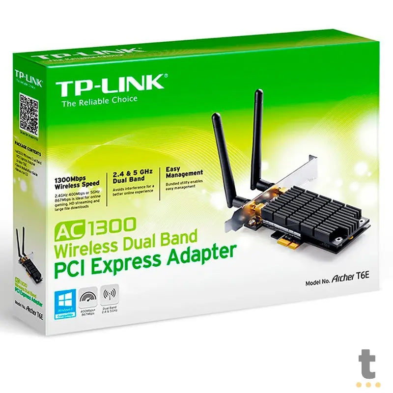 Placa De Rede Sem Fio Pci-E Tp-Link  Dual Band 2 Ant - T6e Ac1300 Truedata