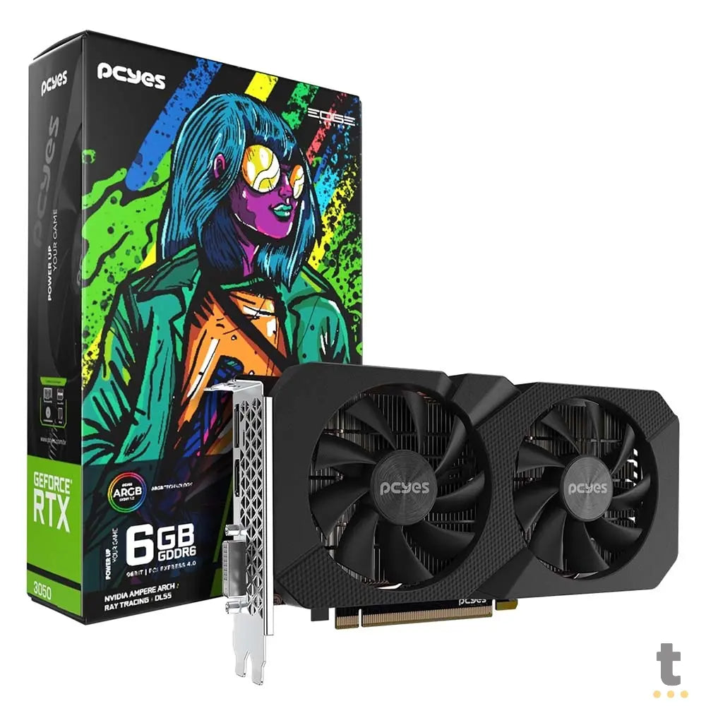 Placa De Video 6Gb RTX 3050 Gddr6 PCYes Project Edge Nvidia Geforce 96bit Displayport HDMI DVI - PVRTX30506BLPE Truedata
