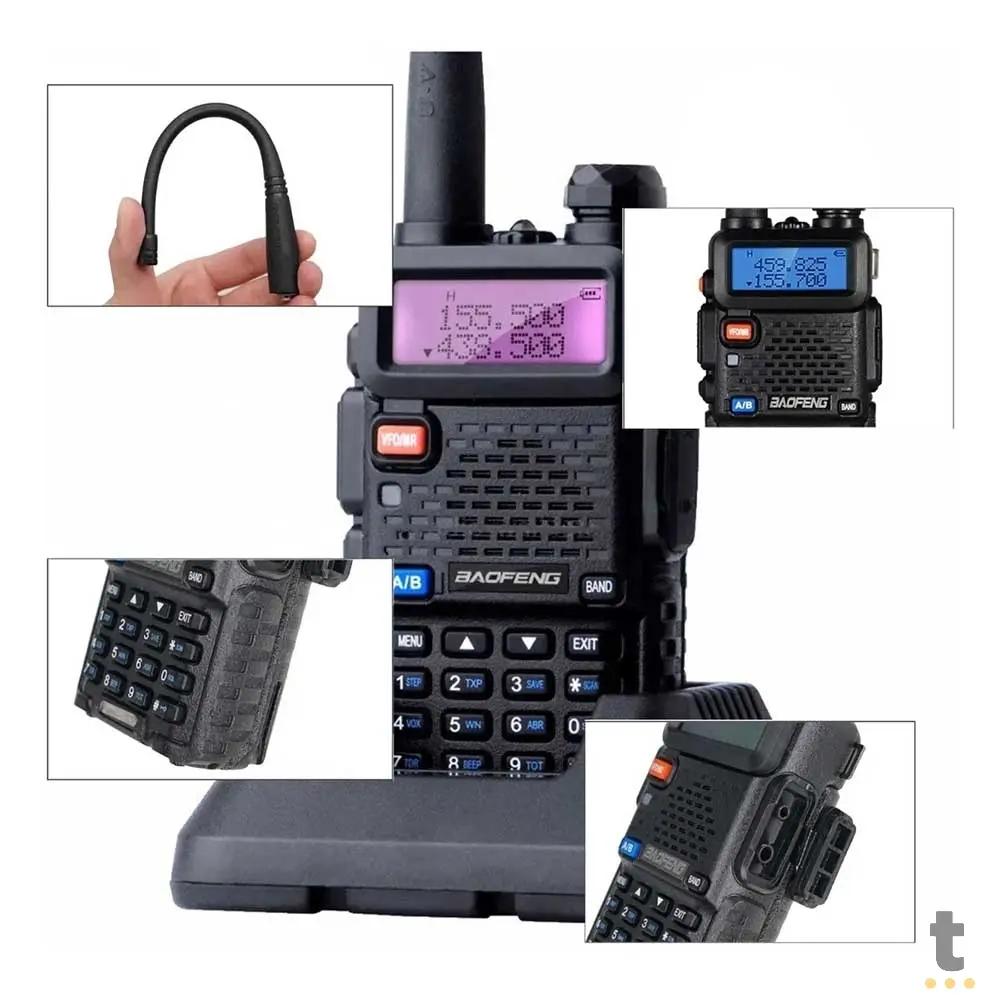 Rádio de Comunicação Dual Band Uhf + Vhf Baofeng Uv-5R Preto (Unidade) 10Km Truedata