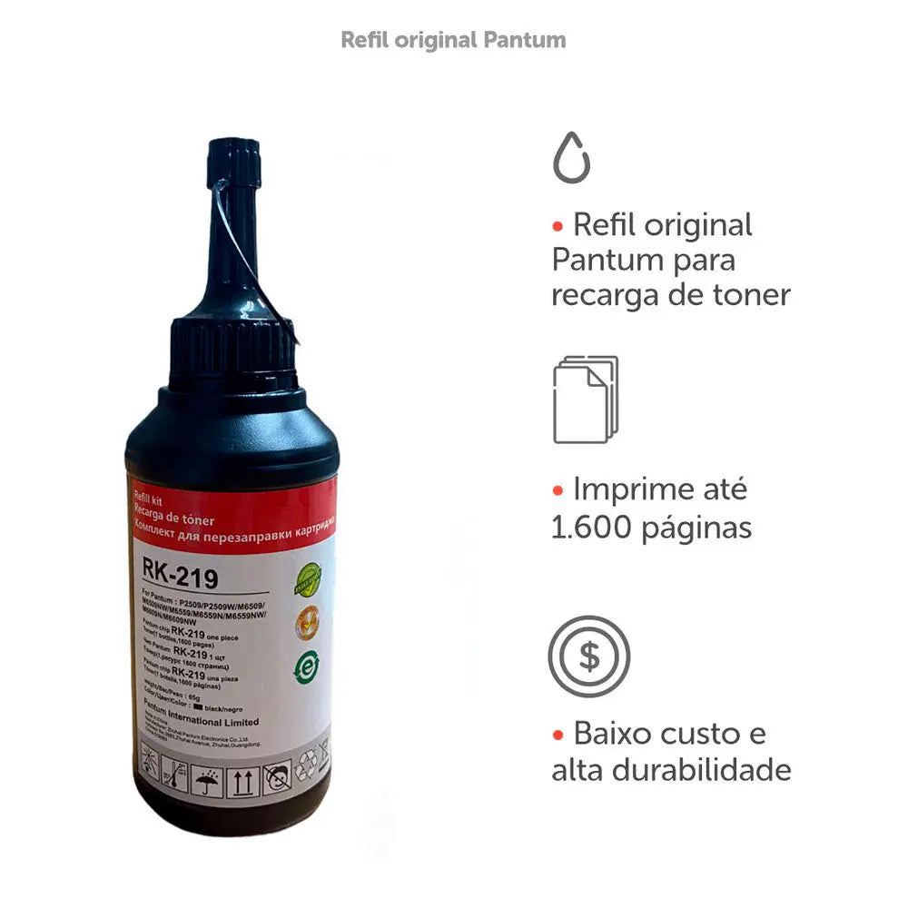 Refil de Toner Original Pantum RK-219 Preto - P/ P2509W M6559NW Truedata