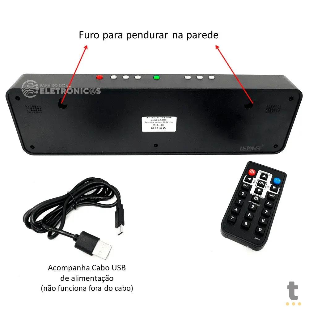 Relogio De Parede Led Digital Color Lelong C/ Controle Remoto - LE-2165 Truedata