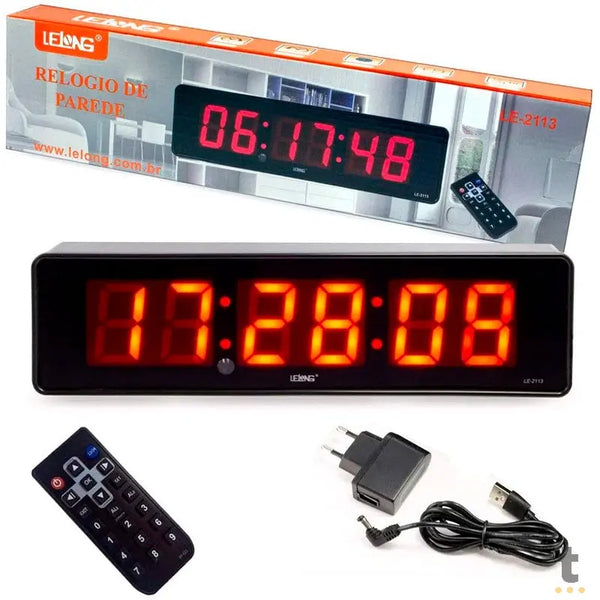 Relogio De Parede Led Digital Lelong C/ Controle Remoto - LE-2113