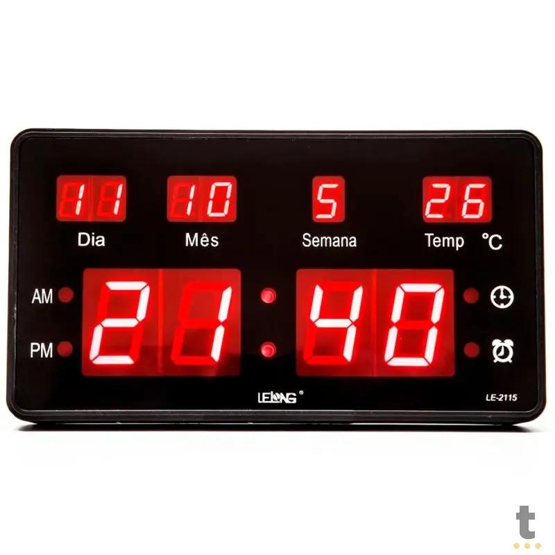 Relogio De Parede Led Digital Lelong C/ Data e Temperatura - LE-2115 Truedata