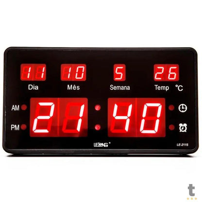 Relogio De Parede Led Digital Lelong C/ Data e Temperatura - LE-2115 Truedata