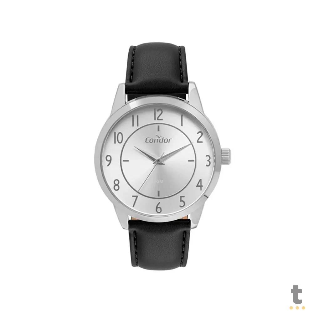 Relógio de Pulso Condor em Aço C/ Pulseira em Couro Preto  - CO2035NAK/2K Truedata