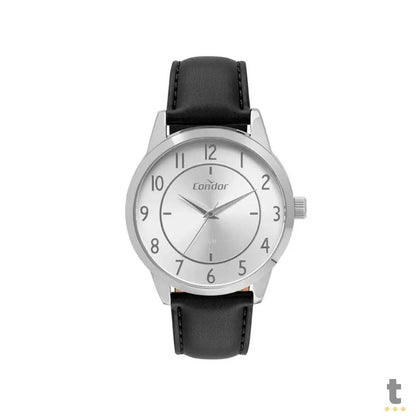 Relógio de Pulso Condor em Aço C/ Pulseira em Couro Preto  - CO2035NAK/2K Truedata