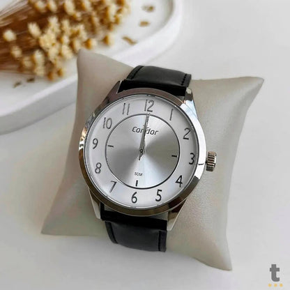 Relógio de Pulso Condor em Aço C/ Pulseira em Couro Preto  - CO2035NAK/2K Truedata