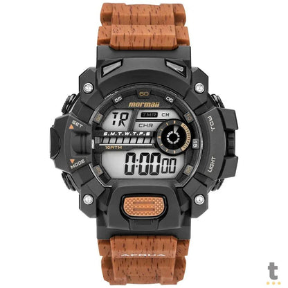 Relógio de Pulso Digital Mormaii Wood em Silicone Marrom/Cinza - MO1132AH/8M Truedata