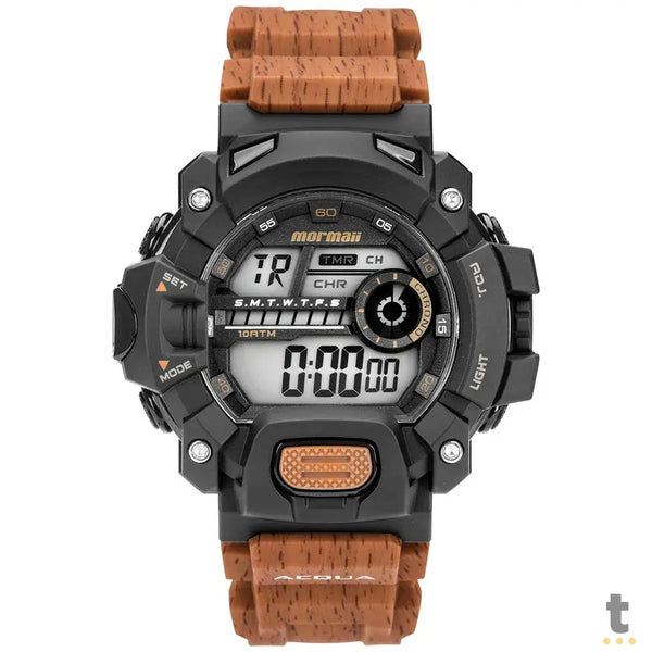 Relógio de Pulso Digital Mormaii Wood em Silicone Marrom/Cinza - MO1132AH/8M