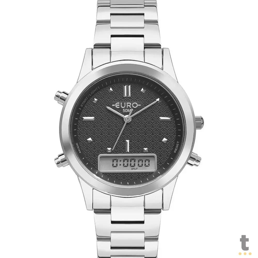 Relógio de Pulso Euro Analogico / Digital Preto com Pulseira em Aço - EUBJ3718AD/4K Truedata