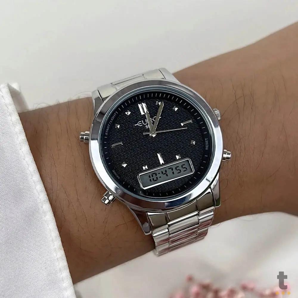 Relógio de Pulso Euro Analogico / Digital Preto com Pulseira em Aço - EUBJ3718AD/4K Truedata