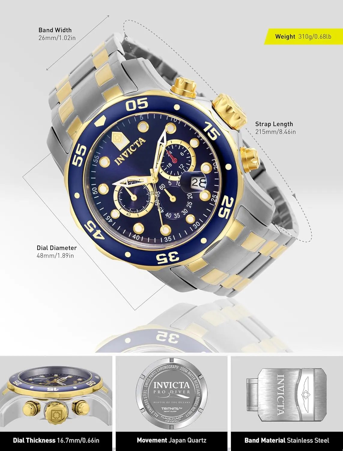 Relógio de Pulso Invicta Pro Diver Azul / Prata - 0077 Truedata