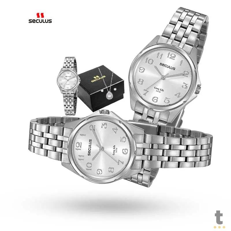Relógio de Pulso Seculus C/ Colar e Brincos Prata - 20866L0SVNA3K2 Truedata
