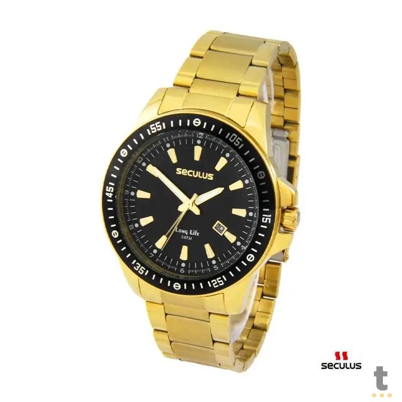 Relógio de Pulso Seculus em Aço Dourado C/ Canivete - 20849GPSVDA3K1 Truedata
