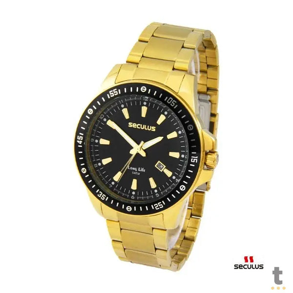 Relógio de Pulso Seculus em Aço Dourado C/ Canivete - 20849GPSVDA3K1