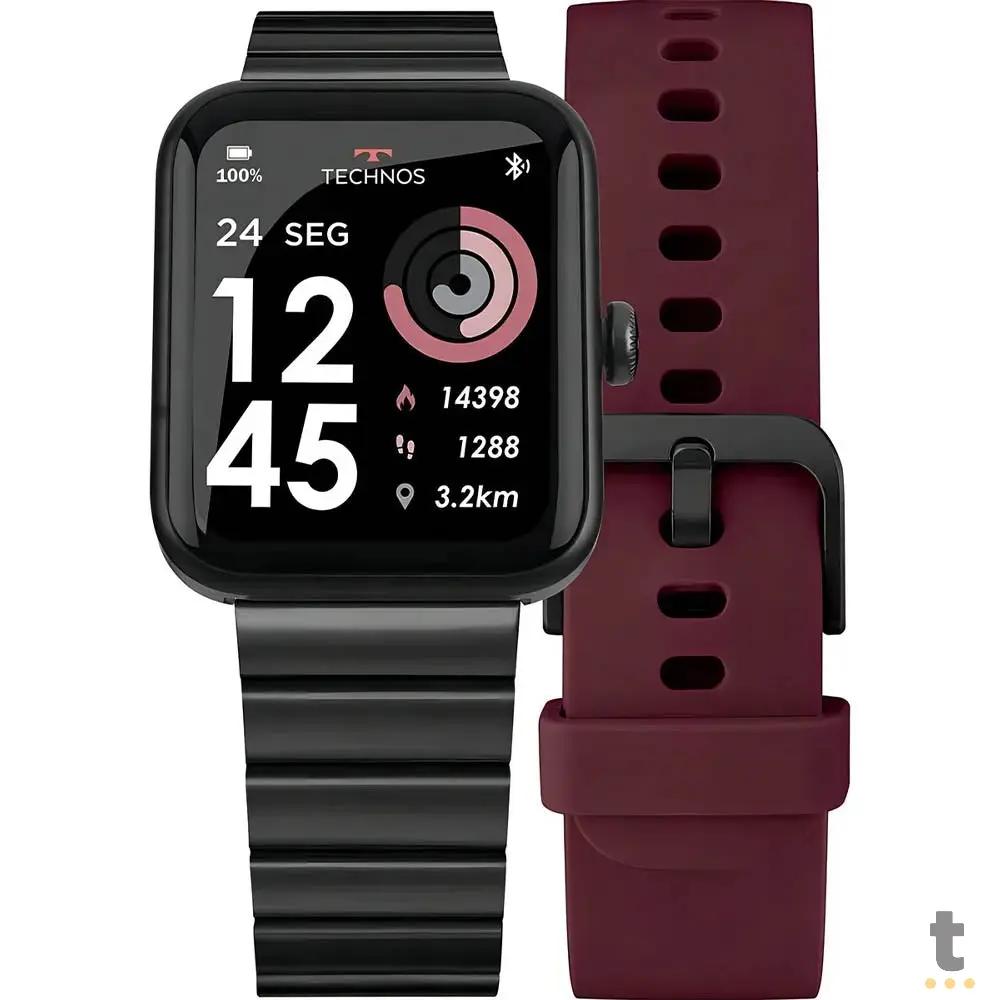 Relógio de Pulso SmartWatch Technos Connect Max C/ 2 Pulseiras Preto e Vinho - TMAXAI/7P Truedata