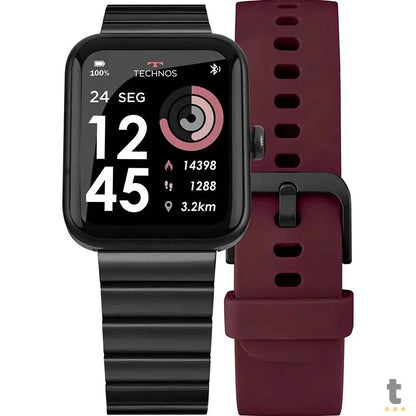 Relógio de Pulso SmartWatch Technos Connect Max C/ 2 Pulseiras Preto e Vinho - TMAXAI/7P Truedata