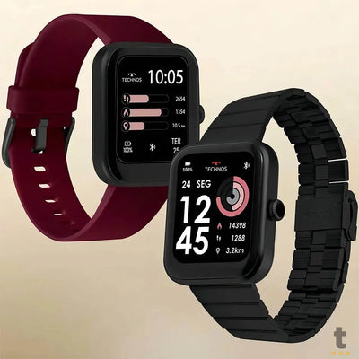 Relógio de Pulso SmartWatch Technos Connect Max C/ 2 Pulseiras Preto e Vinho - TMAXAI/7P