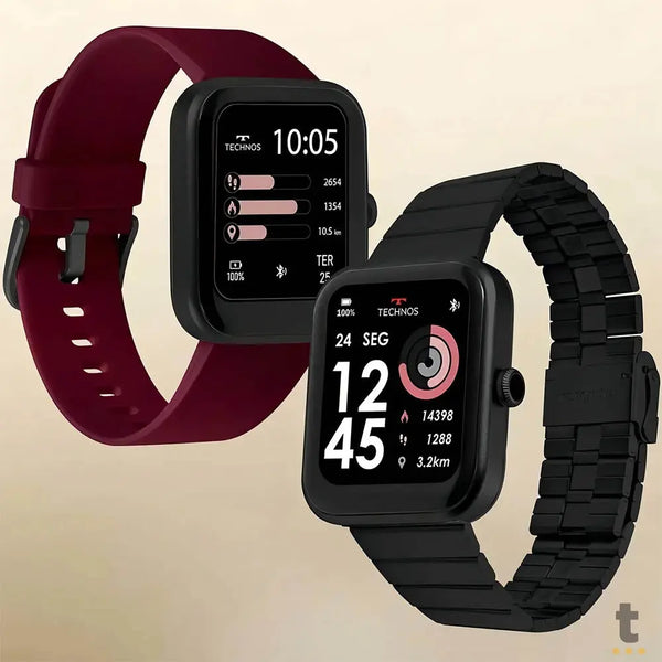 Relógio de Pulso SmartWatch Technos Connect Max C/ 2 Pulseiras Preto e Vinho - TMAXAI/7P