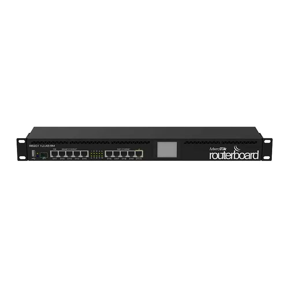 Roteador 10 Portas Mikrotik RouterBoard Gigabit / Fast (5 Portas 10/100/1000 + 4 10/100 + 1 Poe + 1 Sfp) - RB2011UiAS-RM Truedata