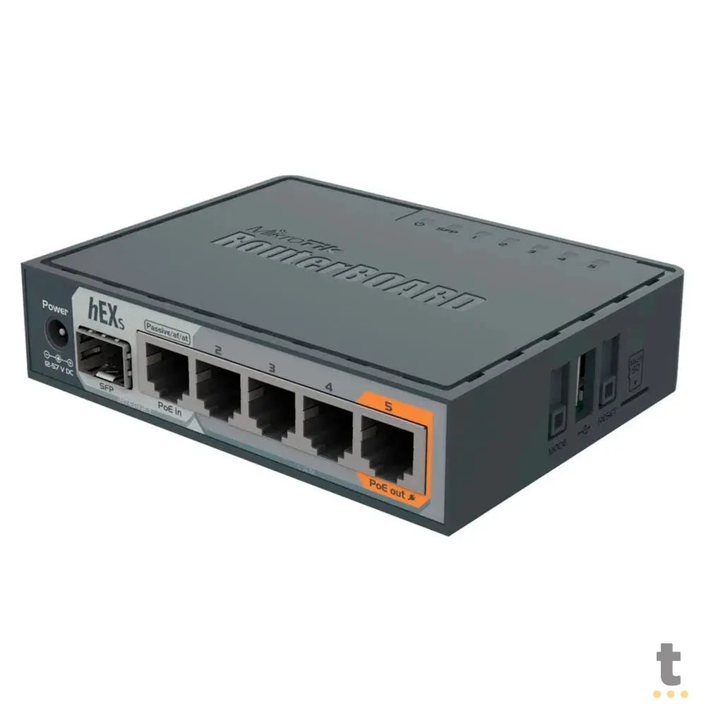 Roteador 5 Portas Mikrotik RouterBoard Gigabit HEX S (4 Portas 10/100/1000 + 1 Poe + 1 Sfp) - RB760IGS Truedata