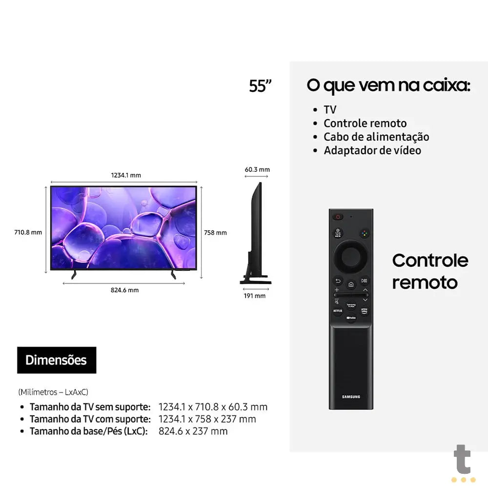 Smart TV Led Samsung 55" Crystal UHD 4K Wi-fi Bluetooth USB HDMI Gaming Hub Tizen OS - UN55U8100 Truedata