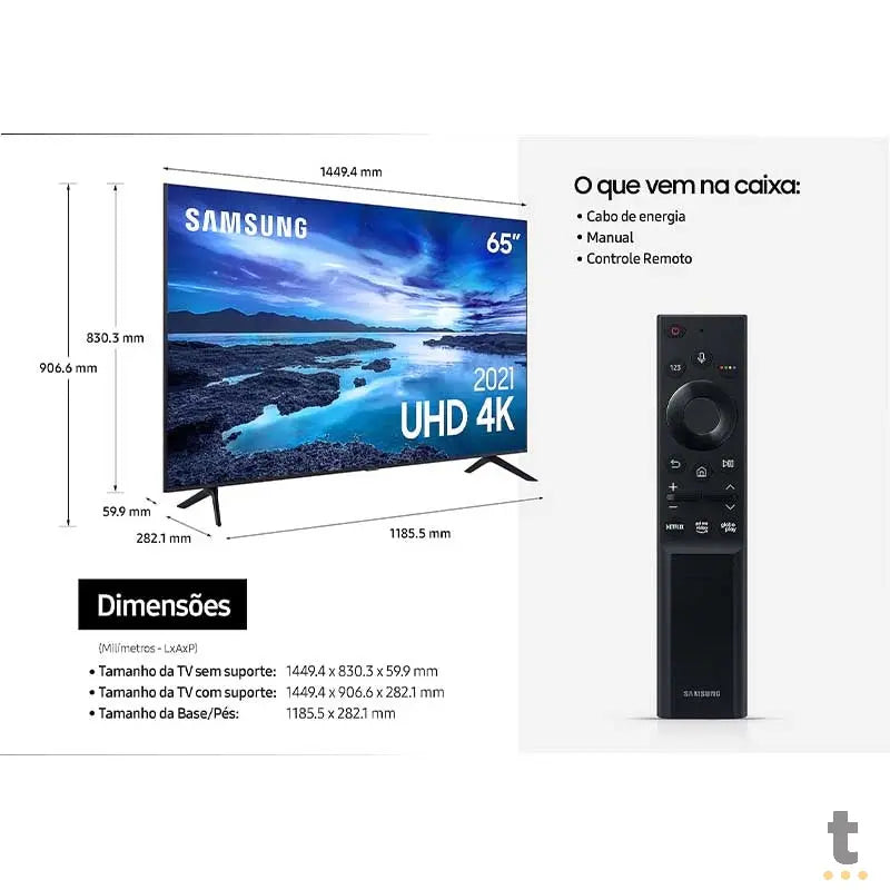 Smart TV Led Samsung 65" UHD 4K Wi-fi Bluetooth USB HDMI Alexa Integrada - UN65AU7700GXZD Truedata
