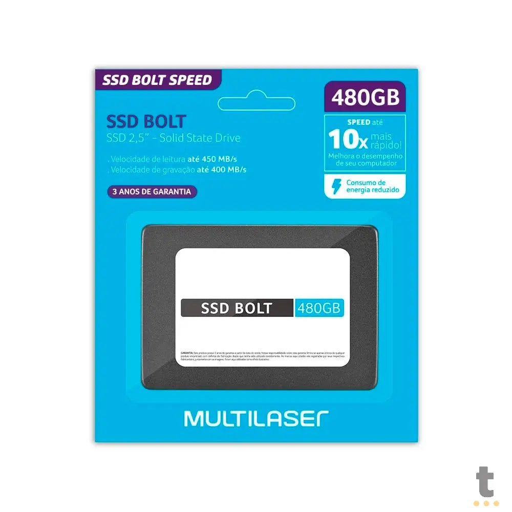 Ssd 480gb Multilaser SS420 Sata Bolt 450mb/s Leitura 400mb/s Gravação Truedata