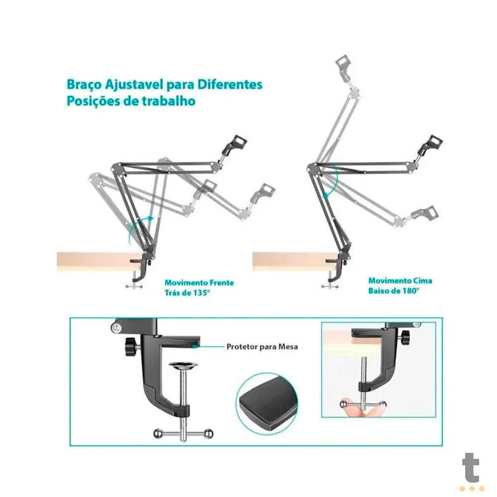Suporte de Mesa Articulado para Microfone, Smartphone e Tablets Tomate - MTG-126 Truedata