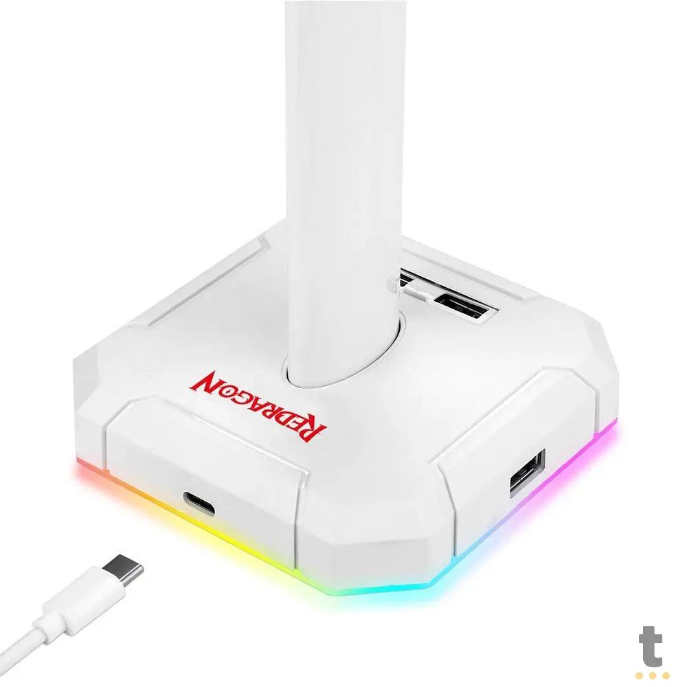 Suporte p/ Headset RGB Scepter Lunar White Redragon C/ 4 Portas Usb Branco - HA300-W Truedata