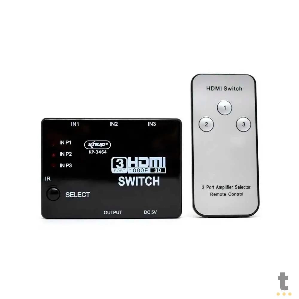 Switch Hdmi 3 Portas Knup 1080p - KP-3464 - Conecta Até 3 Aparelhos Em 1 Monitor Truedata