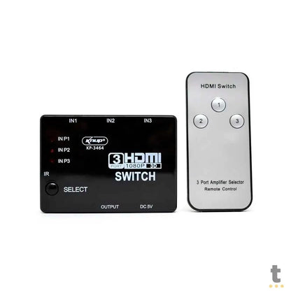 Switch Hdmi 3 Portas Knup 1080p - KP-3464 - Conecta Até 3 Aparelhos Em 1 Monitor Truedata