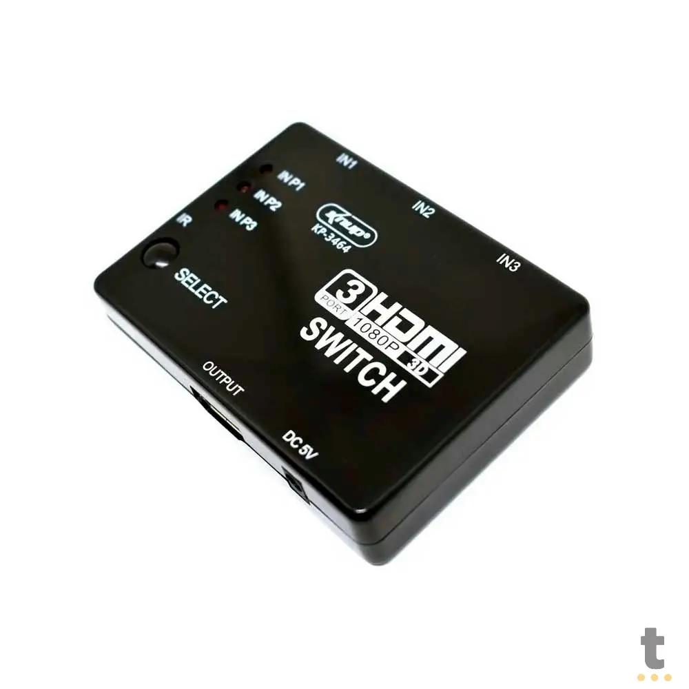 Switch Hdmi 3 Portas Knup 1080p - KP-3464 - Conecta Até 3 Aparelhos Em 1 Monitor Truedata